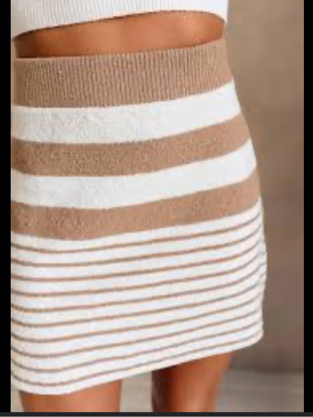Striped Knit Mini Skirt in Tan and White